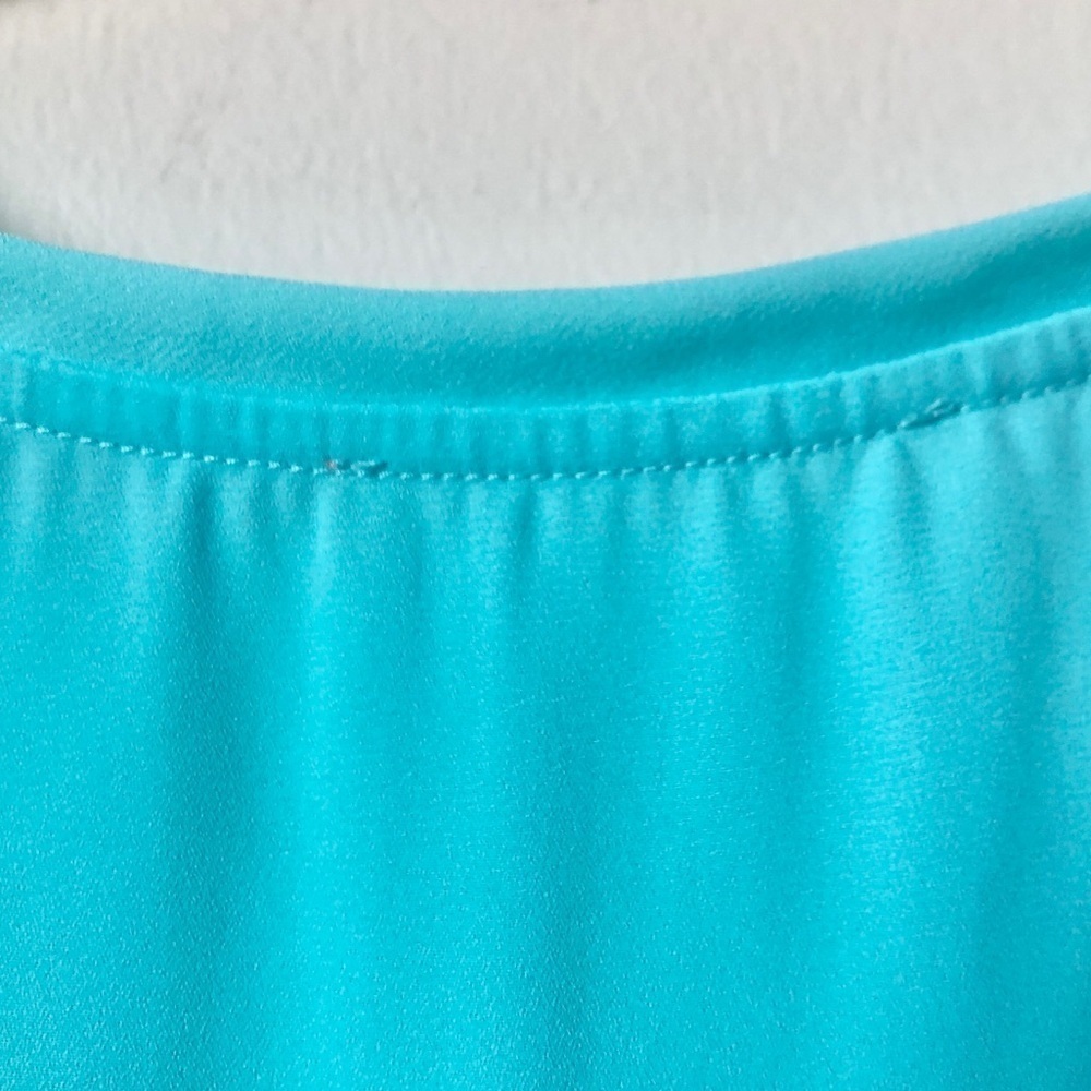 Sheer Turquoise Blue Sleeveless Blouse Crewneck Pocket Long Shirt Top Small S - Picture 4 of 5